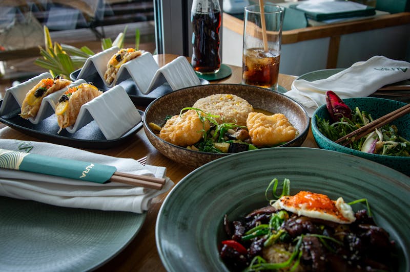 Steak taco salad in a tortilla bowl